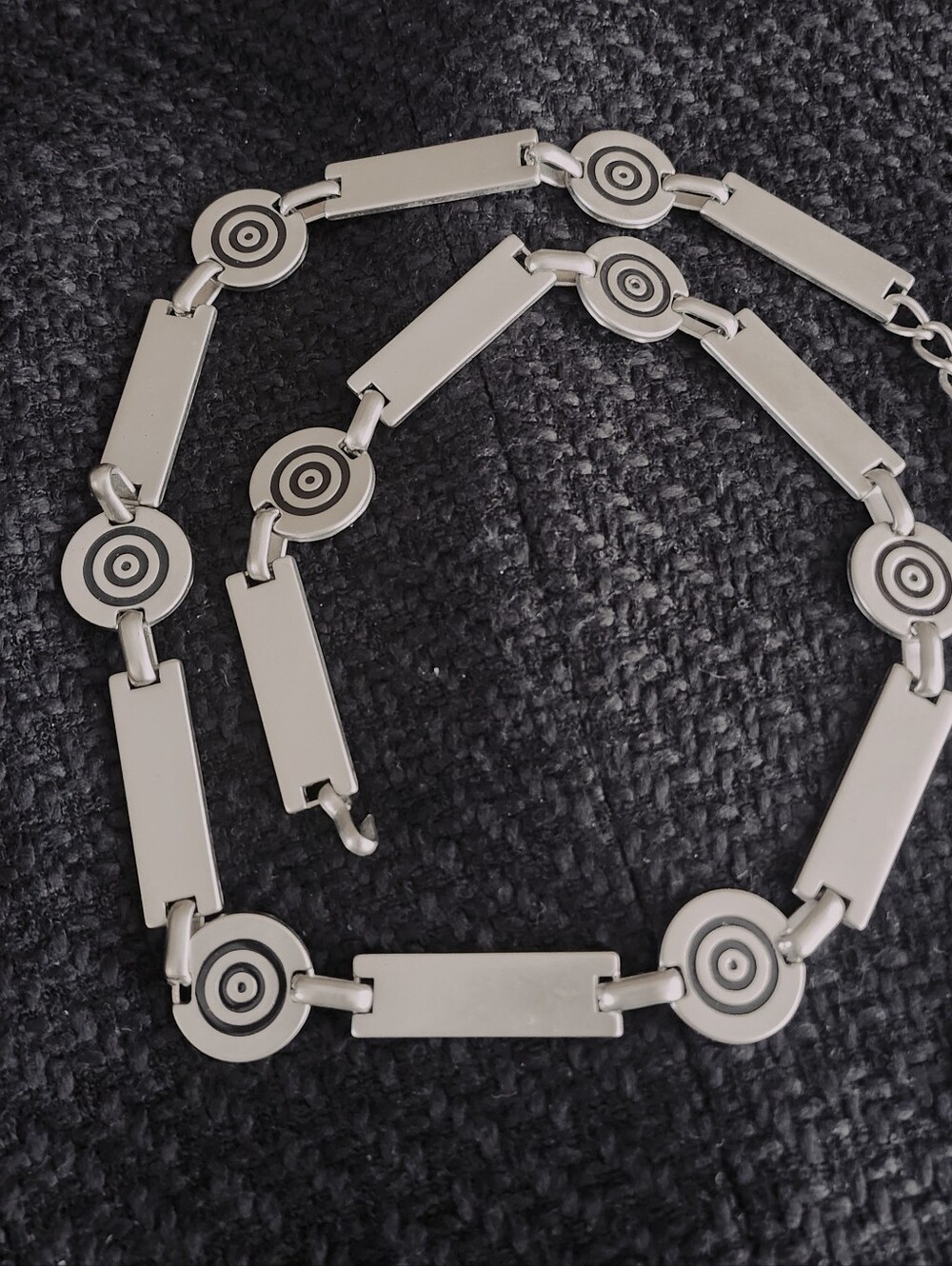 Silver-Tone Geometric Link Belt with Target Disc Accents